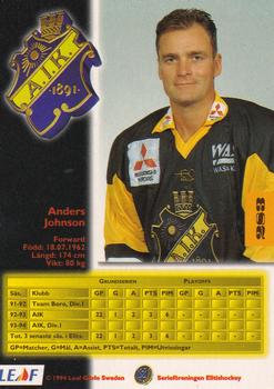 1994-95 Leaf Elit Set (Swedish) #283 Anders Johnson Back
