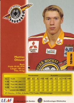 1994-95 Leaf Elit Set (Swedish) #288 Mattias Ohlund Back
