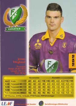 1994-95 Leaf Elit Set (Swedish) #292 Jonas Hoglund Back
