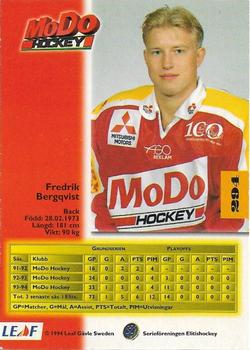 1994-95 Leaf Elit Set (Swedish) #294 Fredrik Bergqvist Back