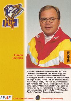1994-95 Leaf Elit Set (Swedish) #302 Hannu Jortikka Back