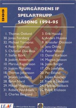 1994-95 Leaf Elit Set (Swedish) #309 Djurgardens IF Back