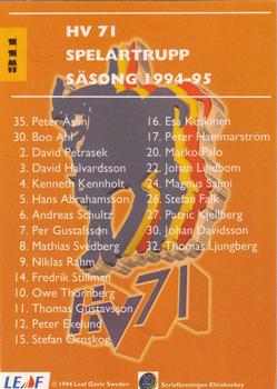 1994-95 Leaf Elit Set (Swedish) #311 HV 71 Back