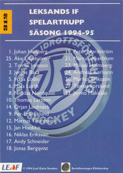 1994-95 Leaf Elit Set (Swedish) #312 Leksands IF Back