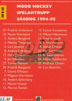 1994-95 Leaf Elit Set (Swedish) #315 MoDo Back