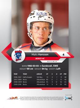 2010-11 HockeyAllsvenskan #ALLS-049 Mats Hansson Back