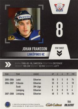 2008-09 SHL Elitset #64 Johan Fransson Back