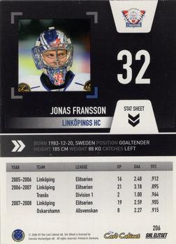 2008-09 SHL Elitset #206 Jonas Fransson Back