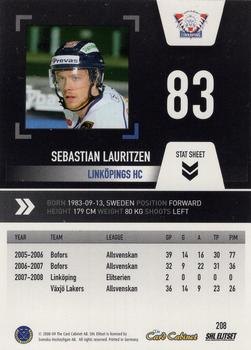 2008-09 SHL Elitset #208 Sebastian Lauritzen Back