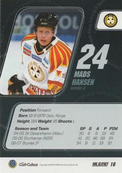 2007-08 SHL Elitset #10 Mads Hansen Back