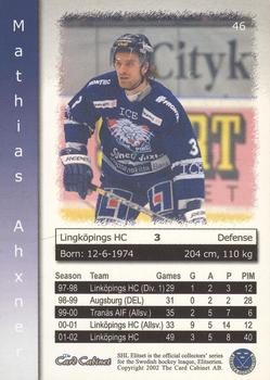 2002-03 Swedish SHL Elitset #46 Mathias Ahxner Back