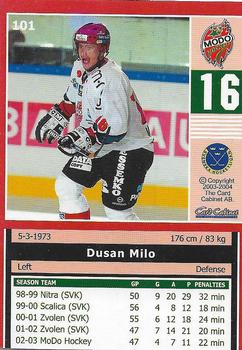 2003-04 SHL Elitset #101 Dusan Milo Back