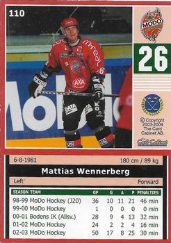 2003-04 SHL Elitset #110 Mattias Wennerberg Back