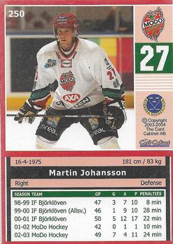 2003-04 SHL Elitset #250 Martin Johansson Back