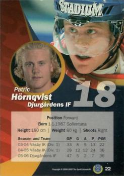 2006-07 SHL Elitset #22 Patric Hornqvist Back