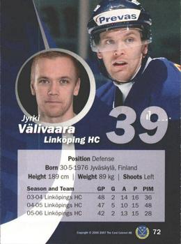 2006-07 SHL Elitset #72 Jyrki Välivaara Back