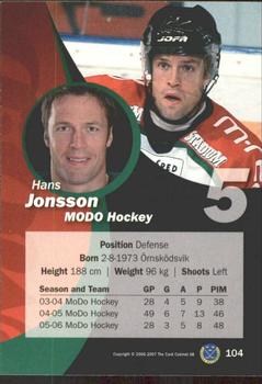 2006-07 SHL Elitset #104 Hans Jonsson Back