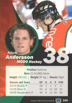 2006-07 SHL Elitset #240 Adam Andersson Back
