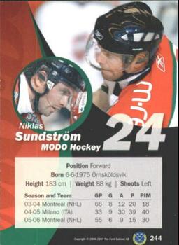2006-07 SHL Elitset #244 Niklas Sundstrom Back