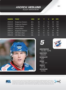 2009-10 Playercards Hauptserie (DEL) #331 Andrew Hedlund Back