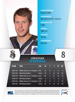 2010-11 Playercards (DEL) #DEL-004 Jonathan D’Aversa Back