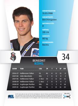 2010-11 Playercards (DEL) #DEL-015 Benedikt Kohl Back