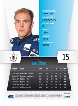 2010-11 Playercards (DEL) #DEL-029 T.J. Mulock Back