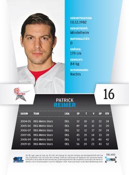 2010-11 Playercards (DEL) #DEL-053 Patrick Reimer Back