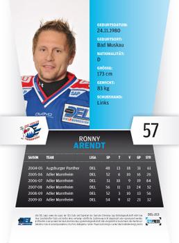 2010-11 Playercards (DEL) #DEL-213 Ronny Arendt Back