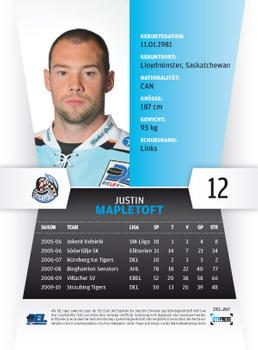 2010-11 Playercards (DEL) #DEL-267 Justin Mapletoft Back
