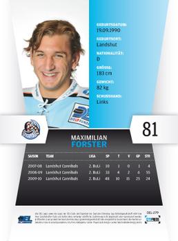 2010-11 Playercards (DEL) #DEL-279 Maximilian Forster Back