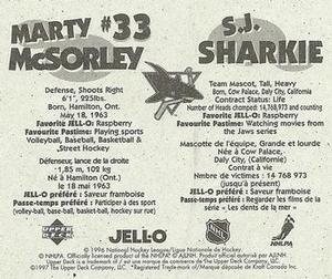 1996-97 Upper Deck Kraft - Jell-O Mascots #NNO Marty McSorley / S.J. Sharkie  Back