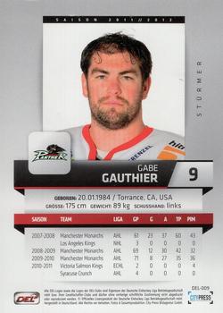 2011-12 Playercards (DEL) #DEL-009 Gabe Gauthier Back