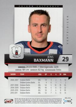 2011-12 Playercards (DEL) #DEL-023 Jens Baxmann Back