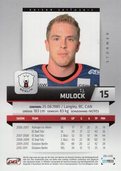 2011-12 Playercards (DEL) #DEL-028 T.J. Mulock Back