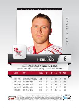 2011-12 Playercards (DEL) #DEL-039 Andy Hedlund Back