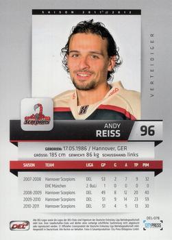 2011-12 Playercards (DEL) #DEL-078 Andy Reiss Back