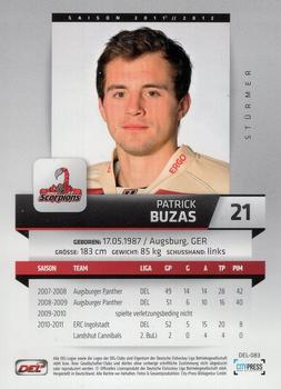 2011-12 Playercards (DEL) #DEL-083 Patrick Buzas Back