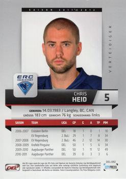 2011-12 Playercards (DEL) #DEL-092 Chris Heid Back