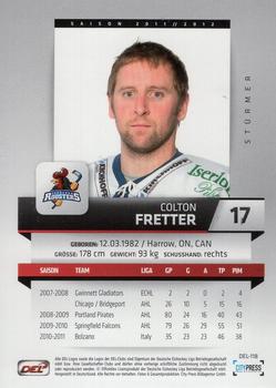2011-12 Playercards (DEL) #DEL-118 Colton Fretter Back