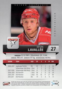 2011-12 Playercards (DEL) #DEL-129 Kevin Lavallee Back