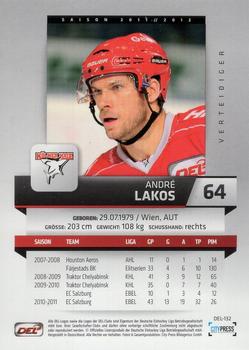 2011-12 Playercards (DEL) #DEL-132 Andre Lakos Back
