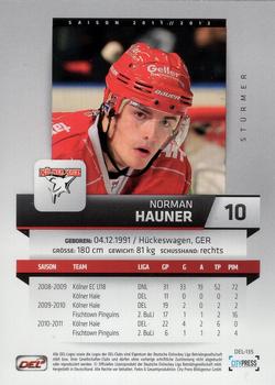 2011-12 Playercards (DEL) #DEL-135 Norman Hauner Back