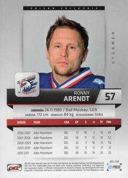 2011-12 Playercards (DEL) #DEL-178 Ronny Arendt Back