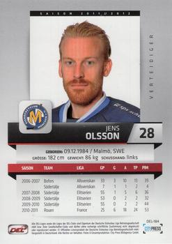 2011-12 Playercards (DEL) #DEL-184 Jens Olsson Back