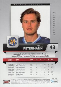2011-12 Playercards (DEL) #DEL-185 Felix Petermann Back