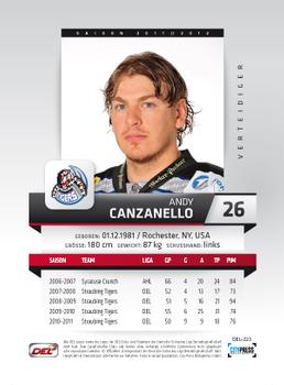2011-12 Playercards (DEL) #DEL-223 Andy Canzanello Back