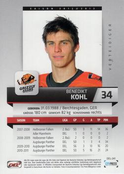 2011-12 Playercards (DEL) #DEL-241 Benedikt Kohl Back