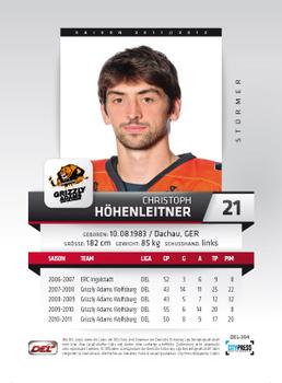2011-12 Playercards (DEL) #DEL-384 Christoph Hohenleitner Back