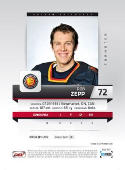 2011-12 Playercards (DEL) #DEL-387 Rob Zepp Back